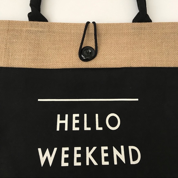 ❌SOLD❌ NWT HELLO WEEKEND Cute Burlap Tote - Picture 8 of 10